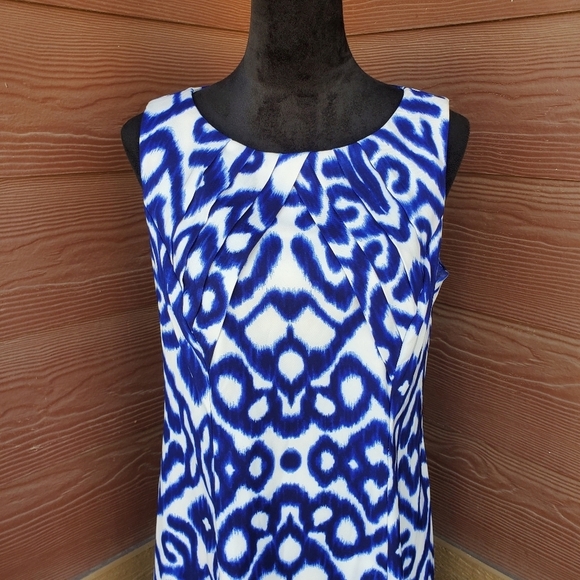 AB Studio Blue and White Geometric Women's Dress Size 12 NWOT - Picture 9 of 11